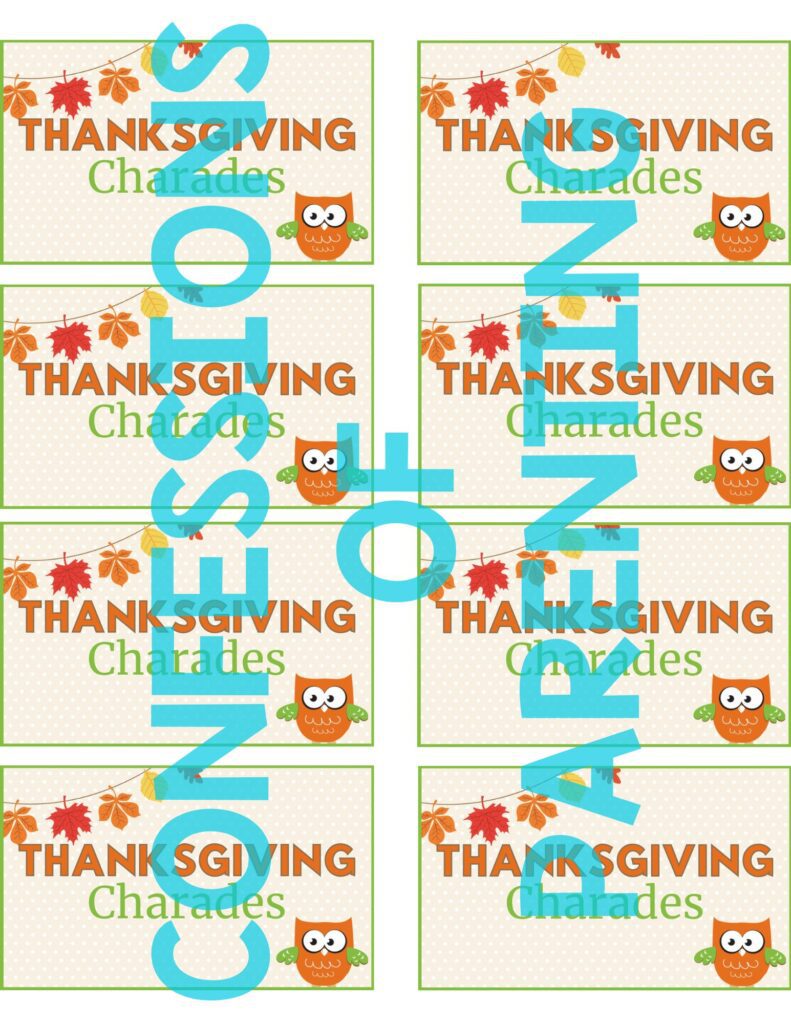 Image of 8 front of Thanksgiving charades cards