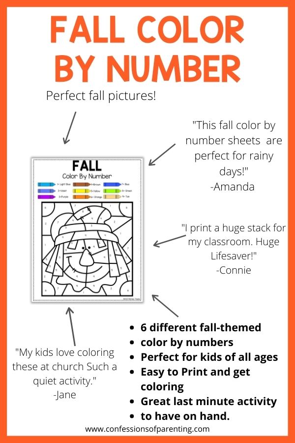 Fall color by number testimonials with an orange border