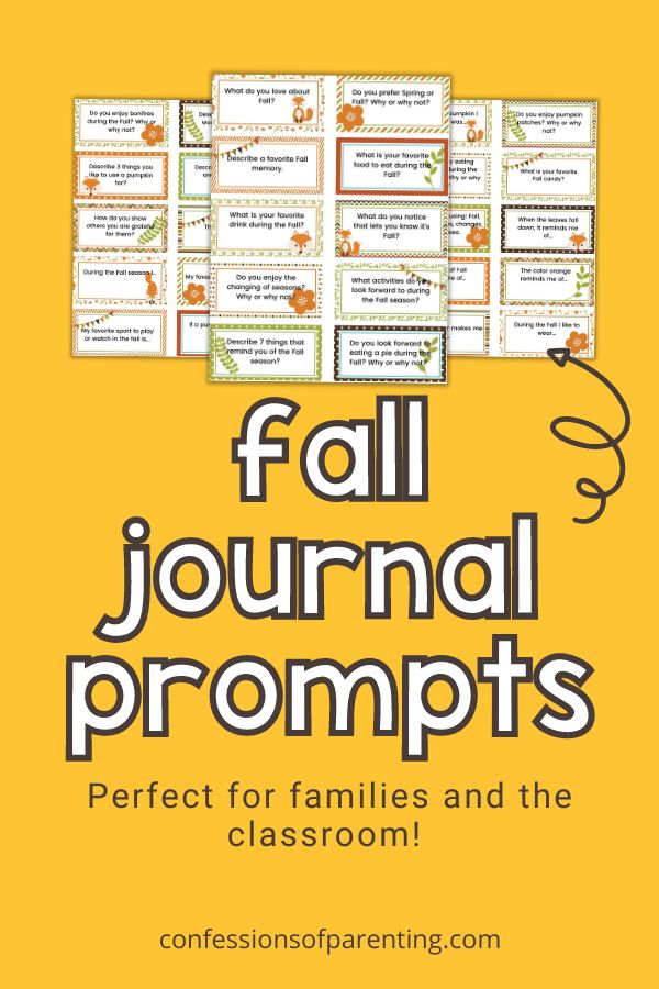 3 sheets of fall writing prompt cards on a yellow background