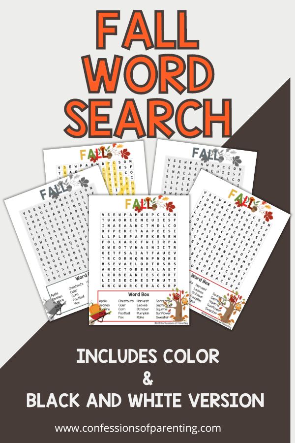 Fall Word Search with five fall wordsearch worksheets