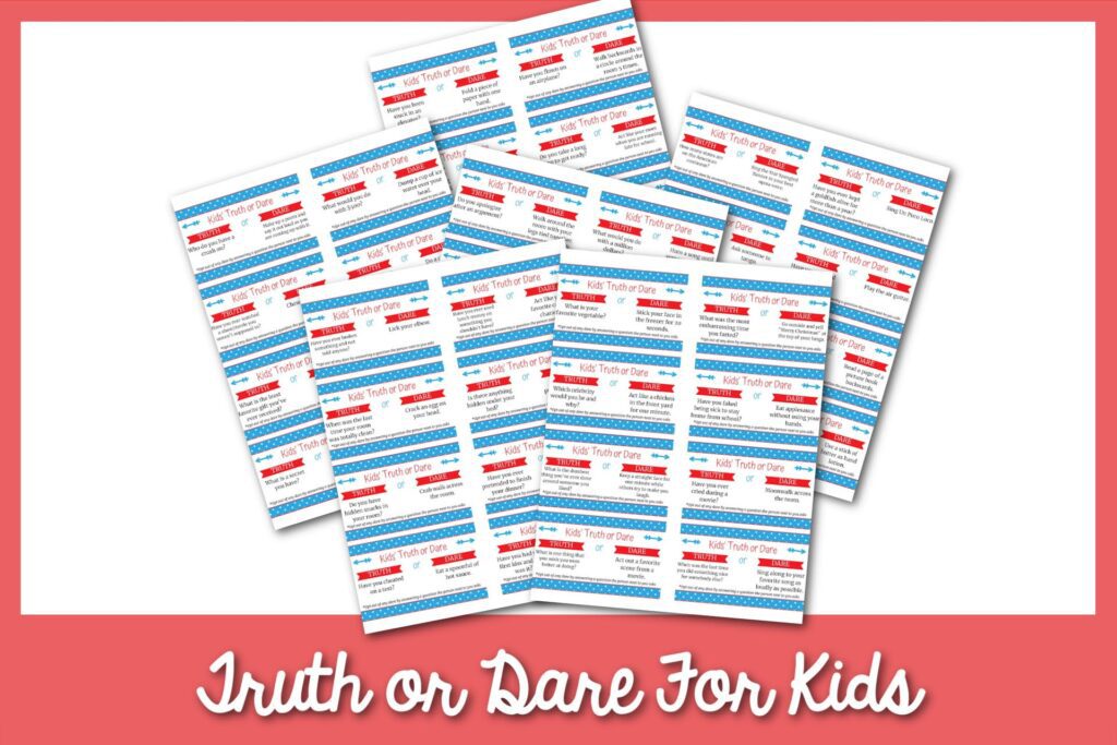 feature image: truth or dare for kids printable cards in red background