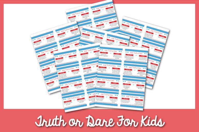 feature image: truth or dare for kids printable cards in red background