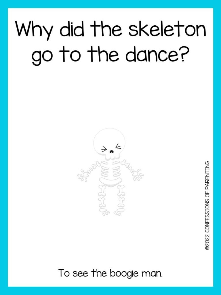 skeleton pun with skeleton with blue border