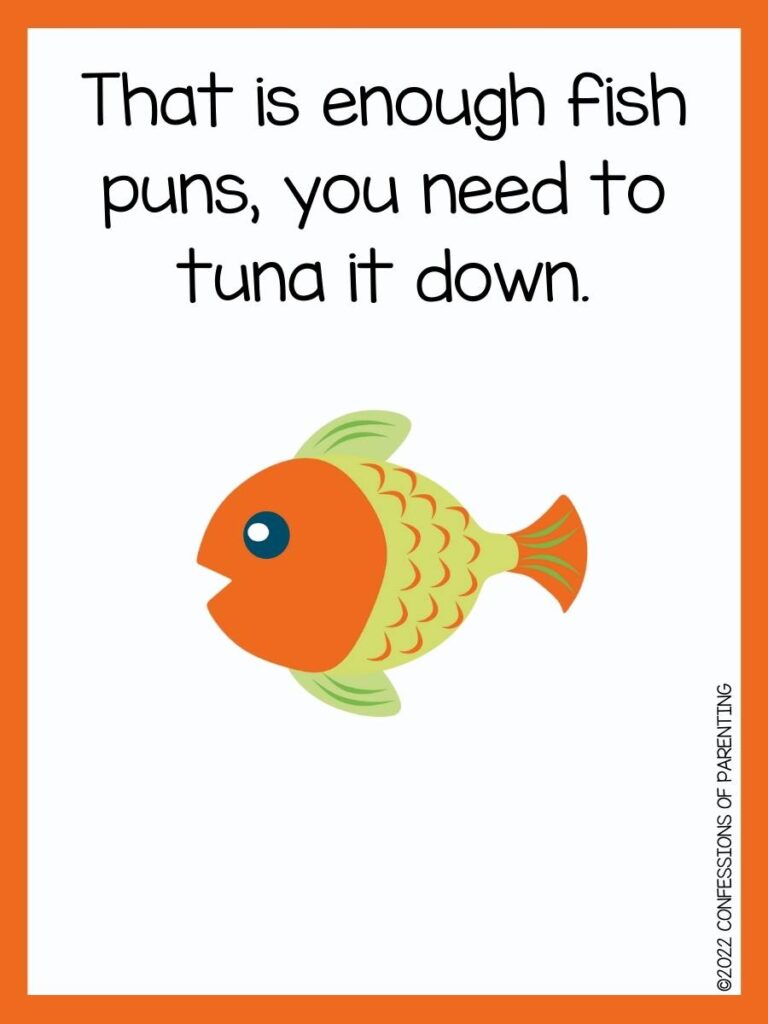 fish pun with orange and green fish and orange background 