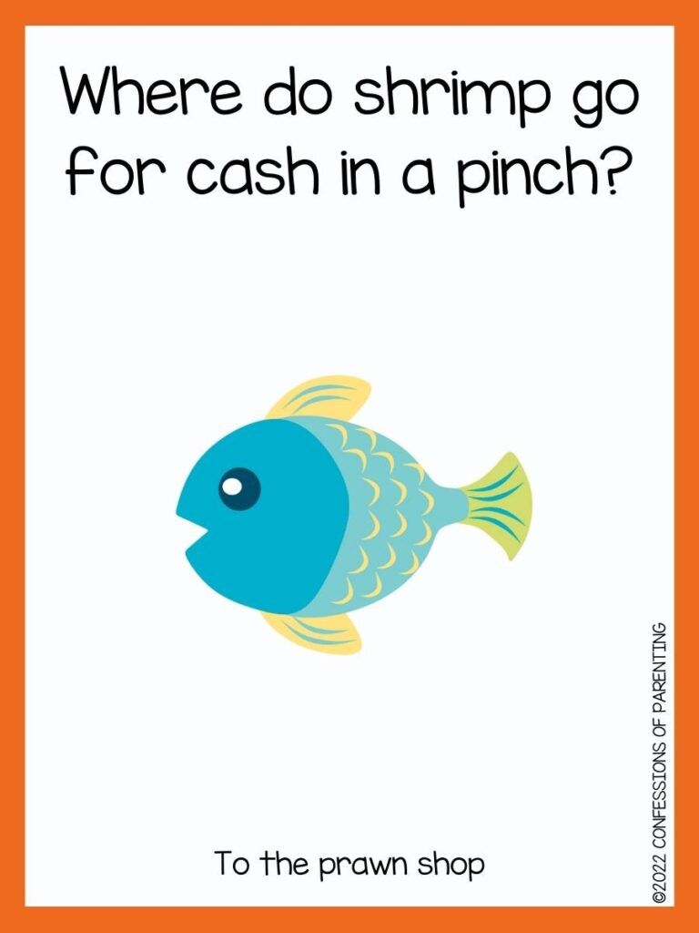 fish pun with blue fish and orange border 