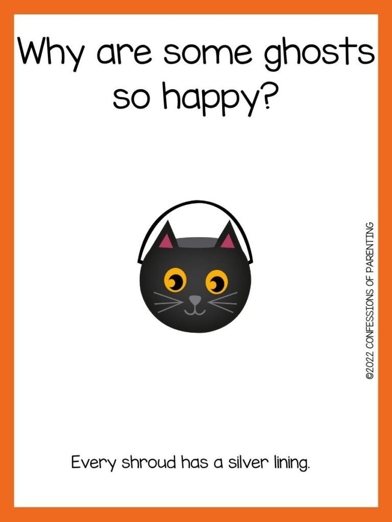 halloween riddle with black cat candy bucket and orange border