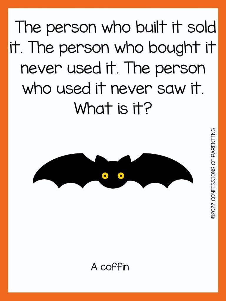 Halloween riddle with black bat and orange border