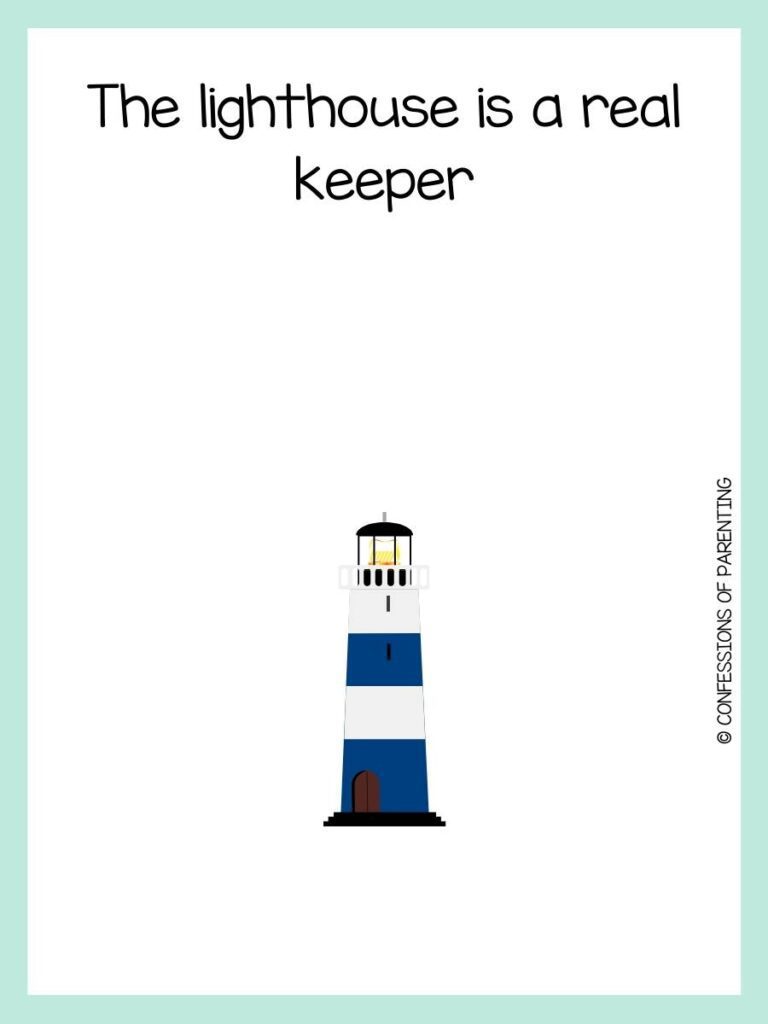 blue lighthouse with blue border with lighthouse pun