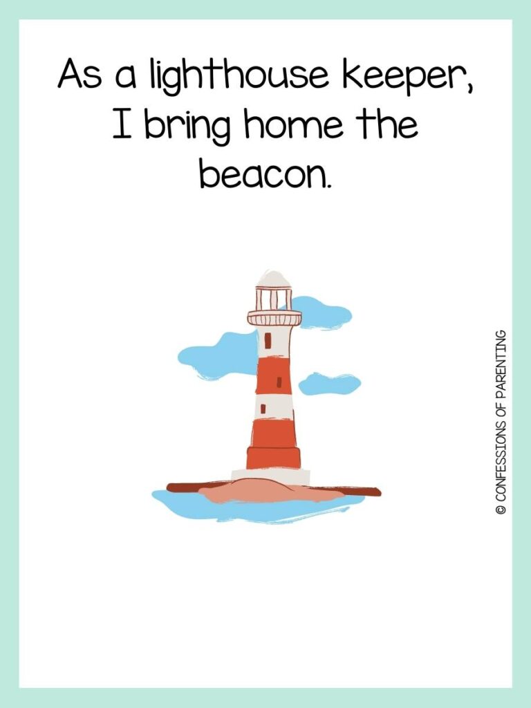 red lighthouse with blue border with lighthouse pun