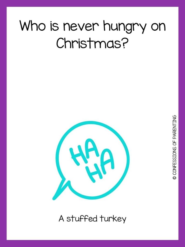 teen riddle with purple background with teal speech bubble that says, "ha ha"
