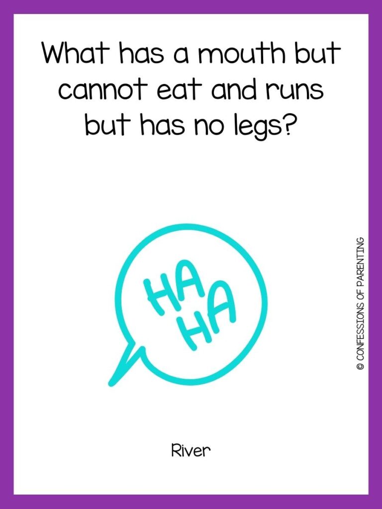 teen riddle with purple background with teal speech bubble that says, "ha ha"