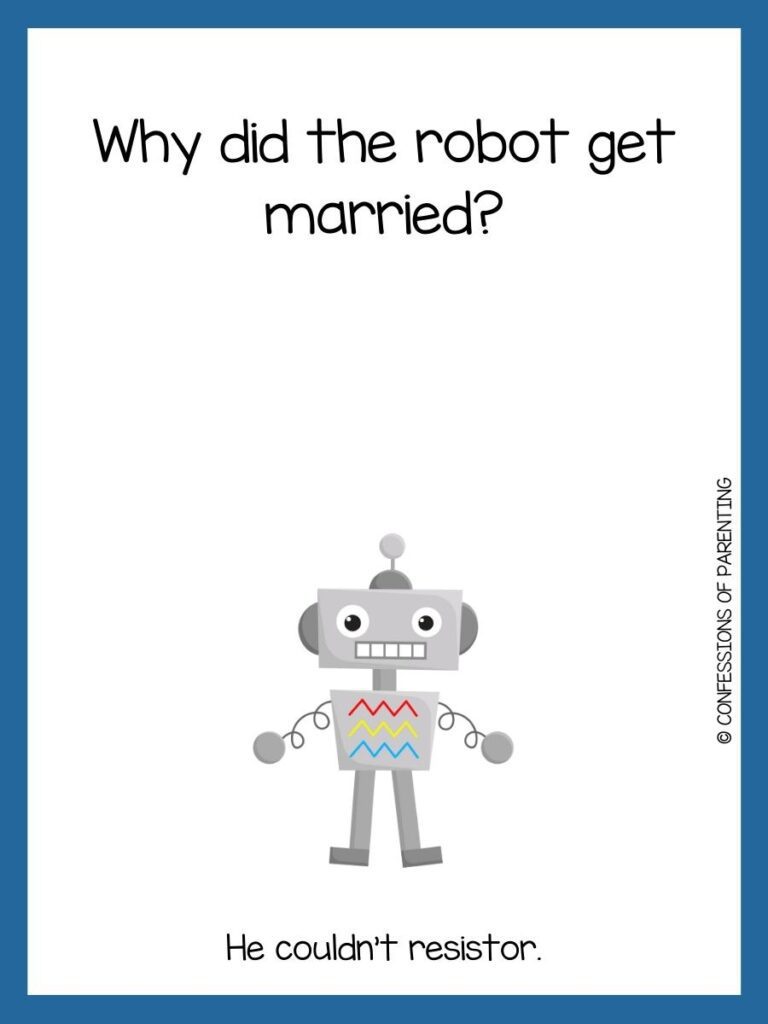 robot with blue border with robot joke