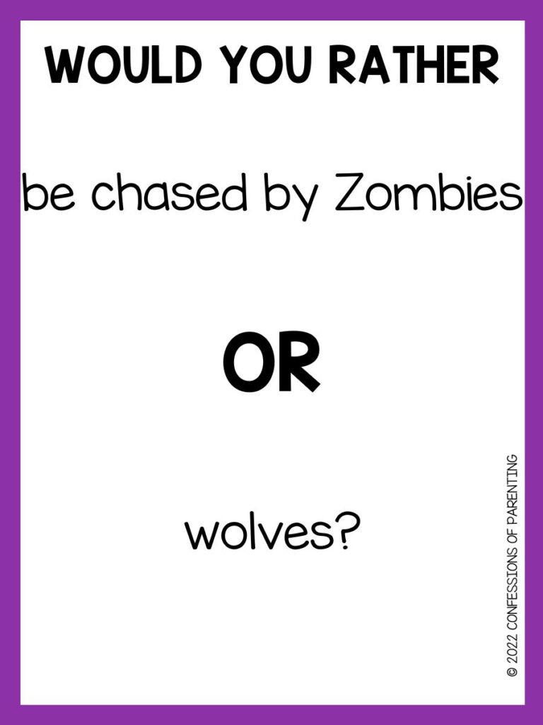 White background with purple border, Black letters asking halloween would you rather question