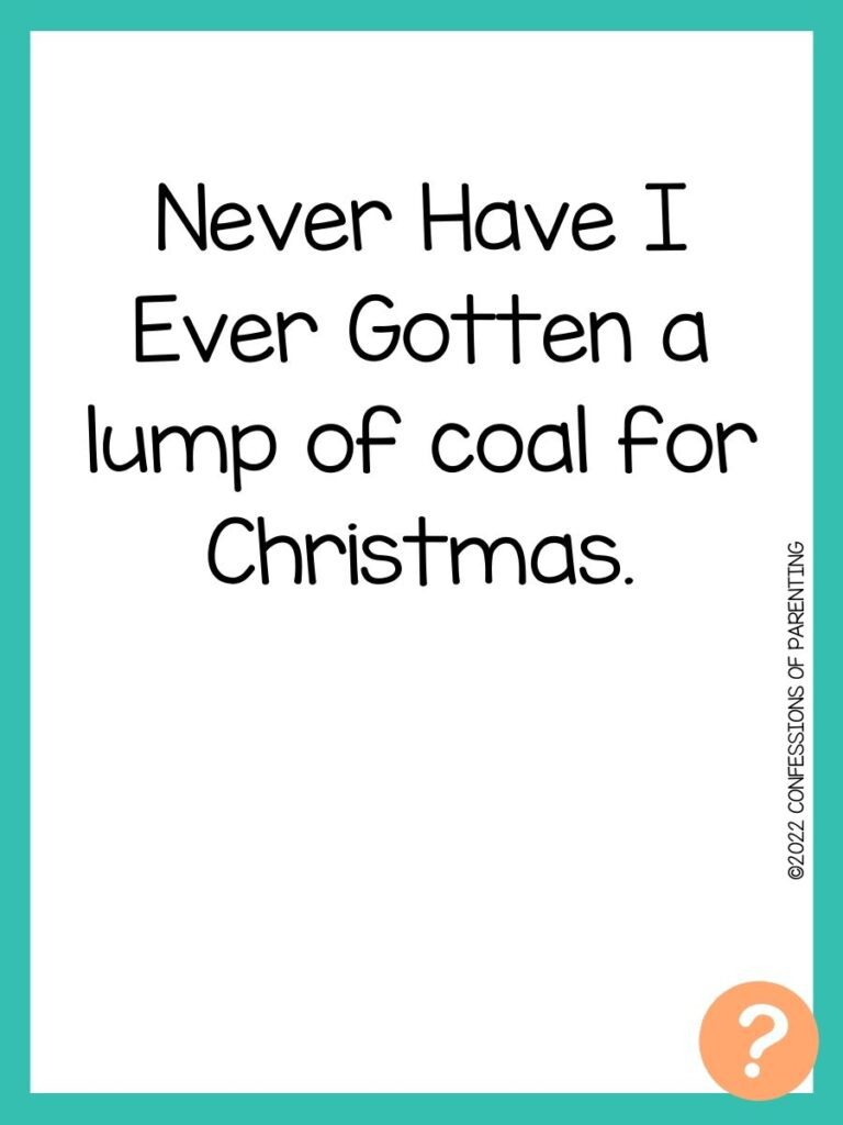 1000 Never have I ever questions on white background, turquoise border, and light orange question marks.