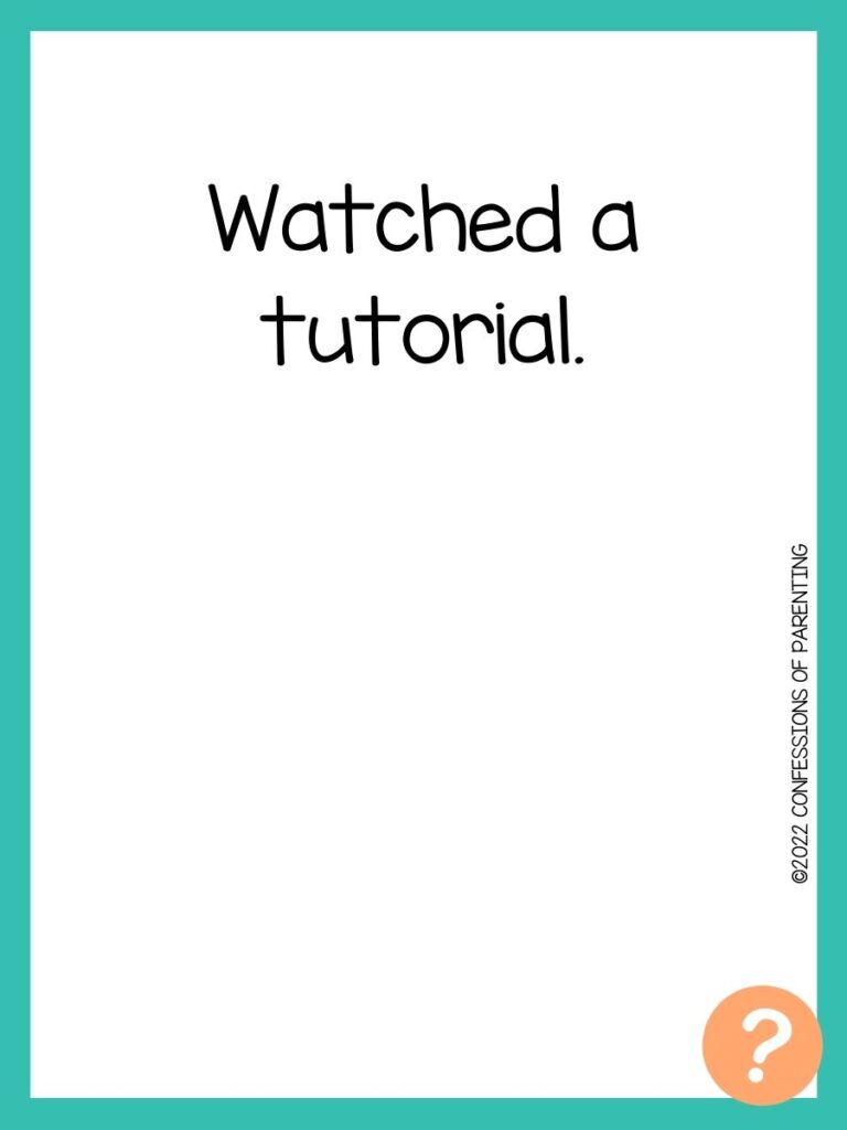 1000 Never have I ever questions on white background, turquoise border, and light orange question marks.