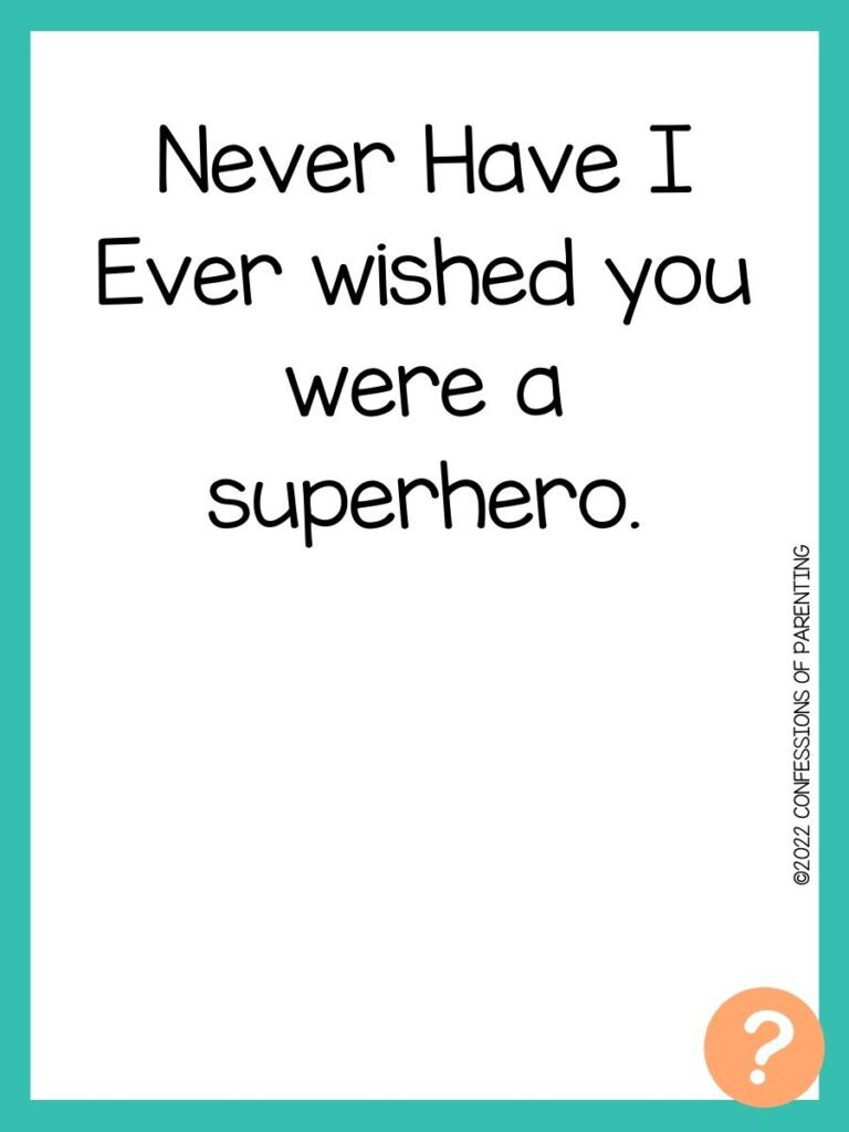 1000 Never have I ever questions on white background, turquoise border, and light orange question marks.