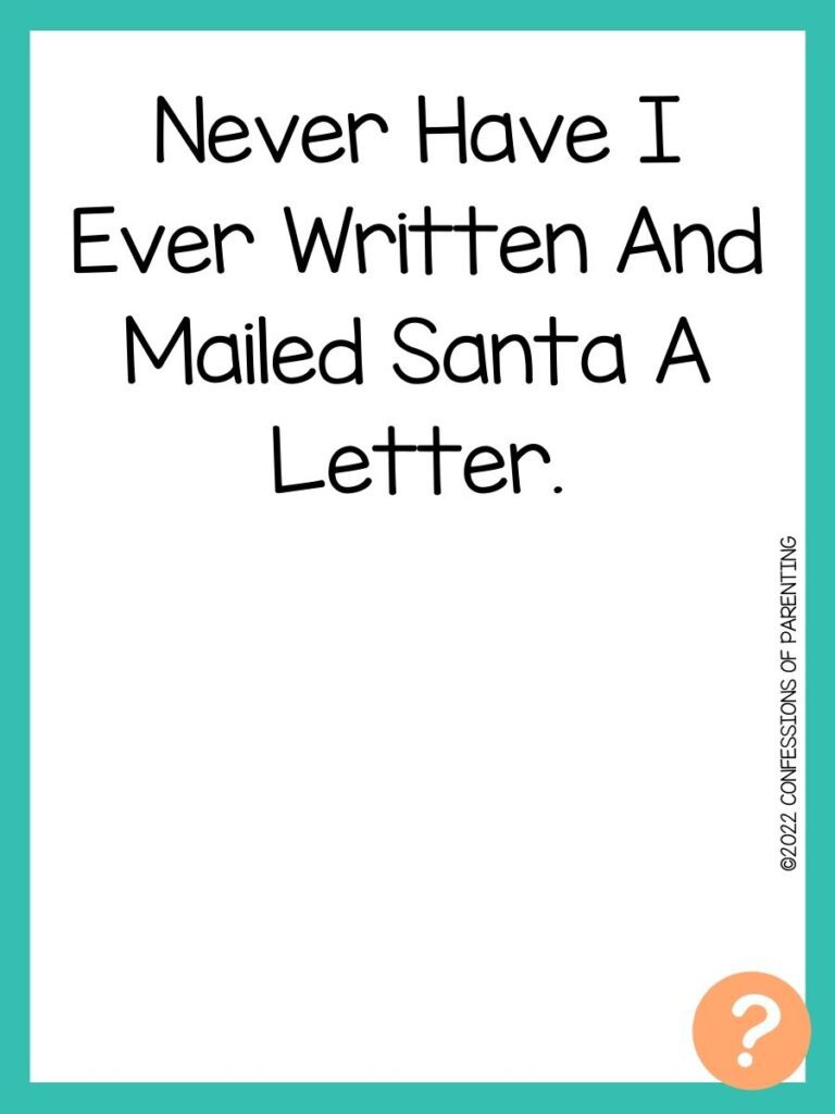 1000 Never have I ever questions on white background, turquoise border, and light orange question marks.