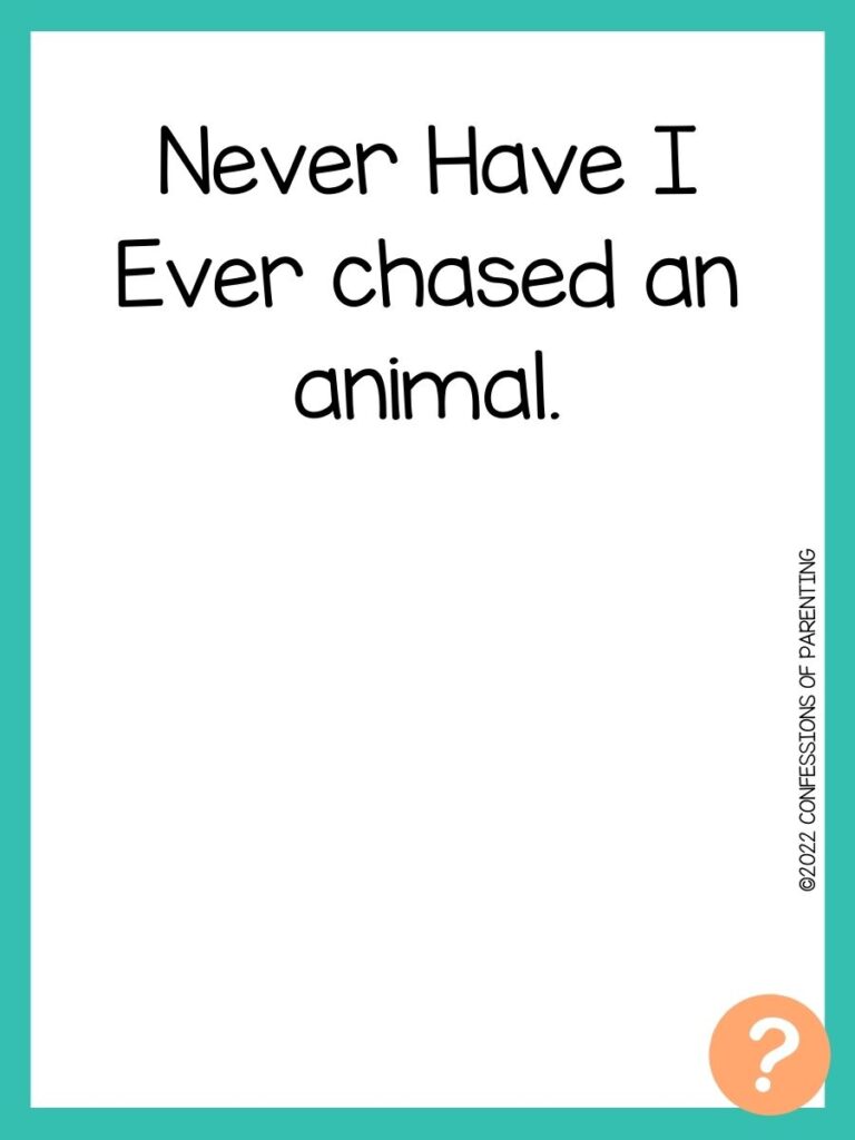 1000 Never have I ever questions on white background, turquoise border, and light orange question marks.