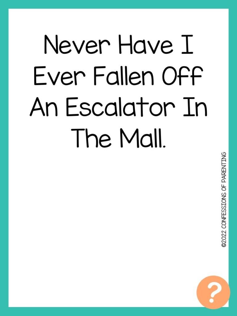 1000 Never have I ever questions on white background, turquoise border, and light orange question marks.