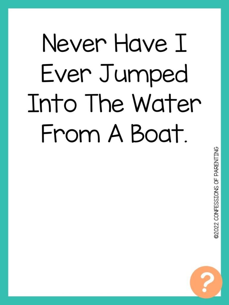 1000 Never have I ever questions on white background, turquoise border, and light orange question marks.