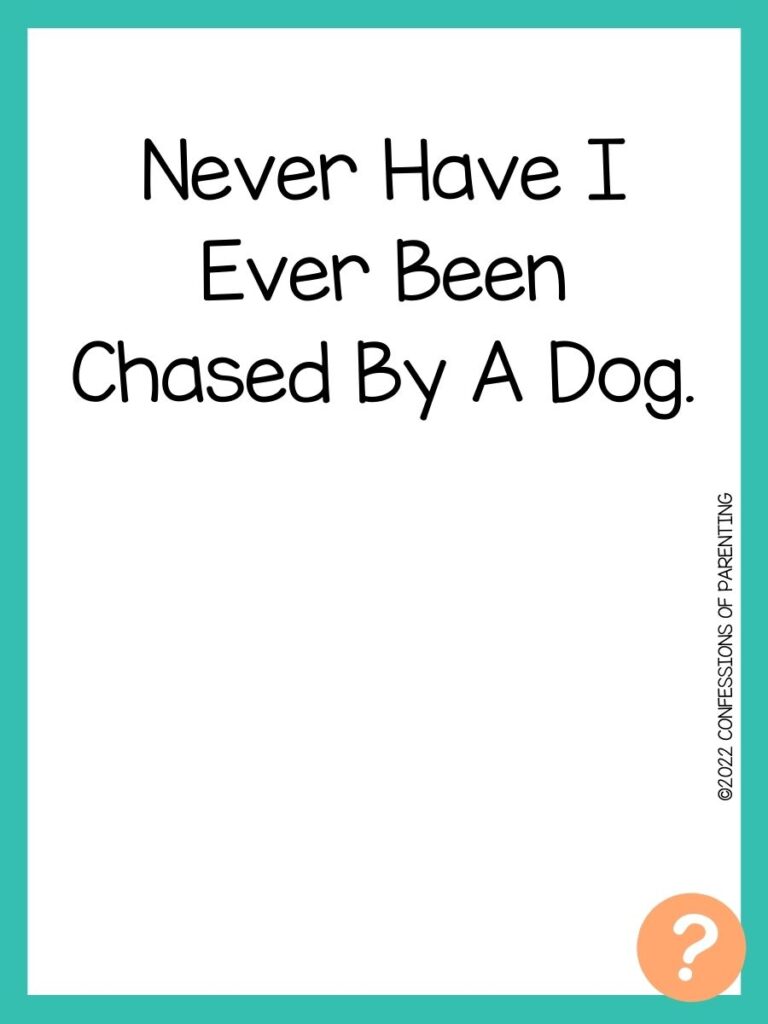 1000 Never have I ever questions on white background, turquoise border, and light orange question marks.