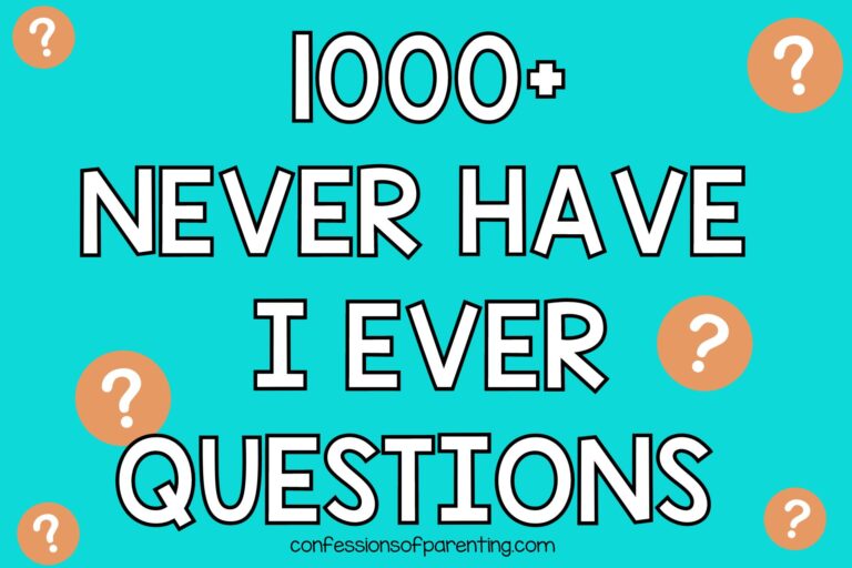 1000 Never have I ever questions on turquoise background and light orange question marks.