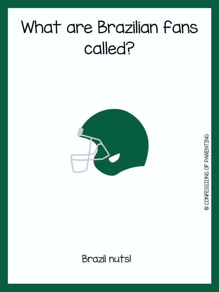 white background with green border, green football helmet; football jokes for kids