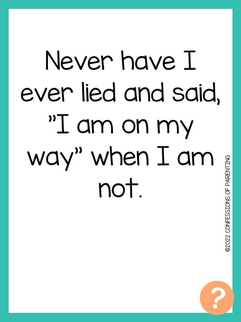 1000 Never have I ever questions on white background, turquoise border, and light orange question marks.