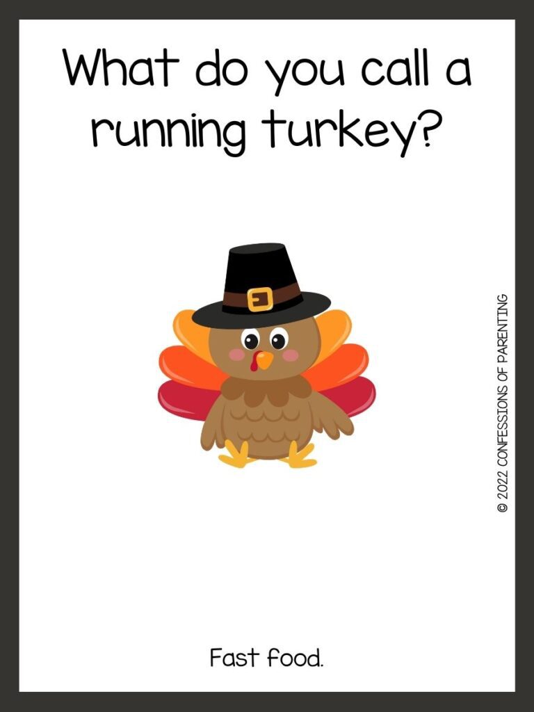 White background with brown border; black writing with Thanksgiving riddles. Brown owl with black hat and colorful feathers