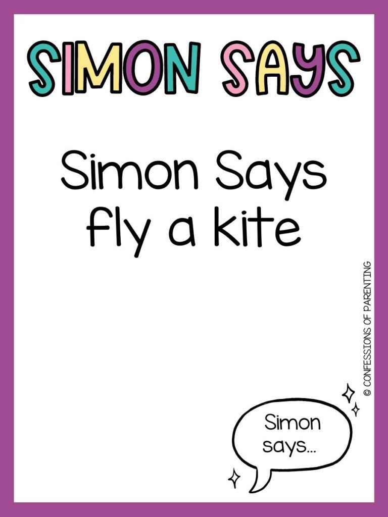 White background with purple border. Colorful lettering saying Simon Says. Black lettering saying Simon says ideas and black talking bubble that says Simon says inside