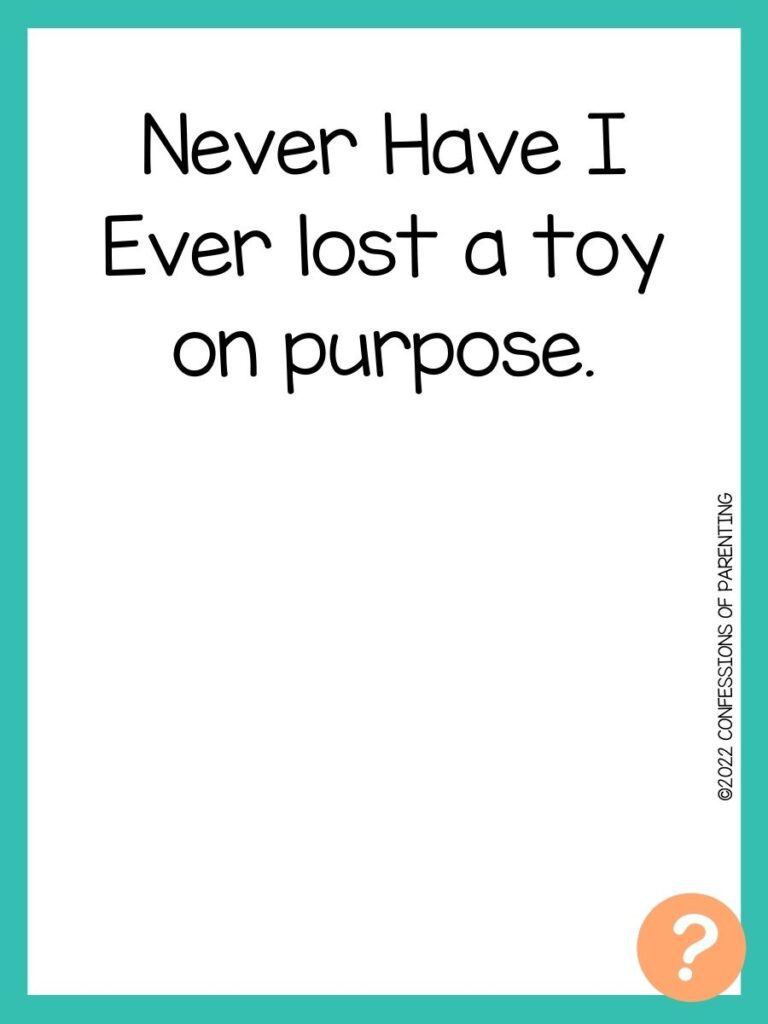 1000 Never have I ever questions on white background, turquoise border, and light orange question marks.