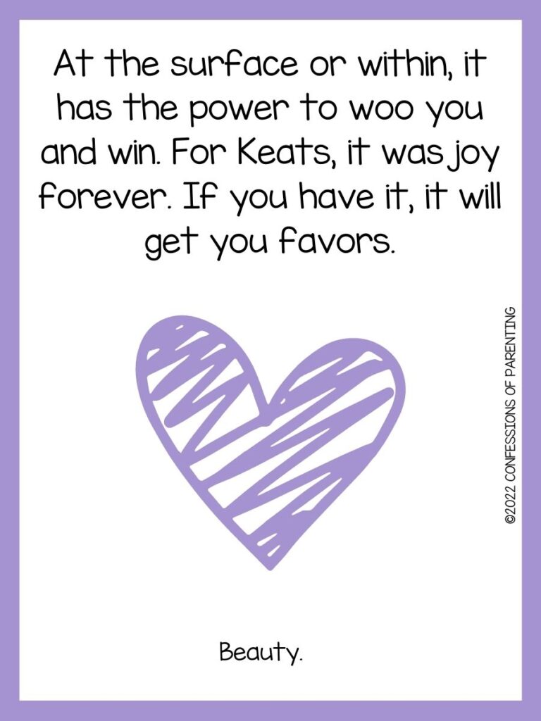White background with purple border. Purple heart with purple scribble inside. Black letters saying love riddles