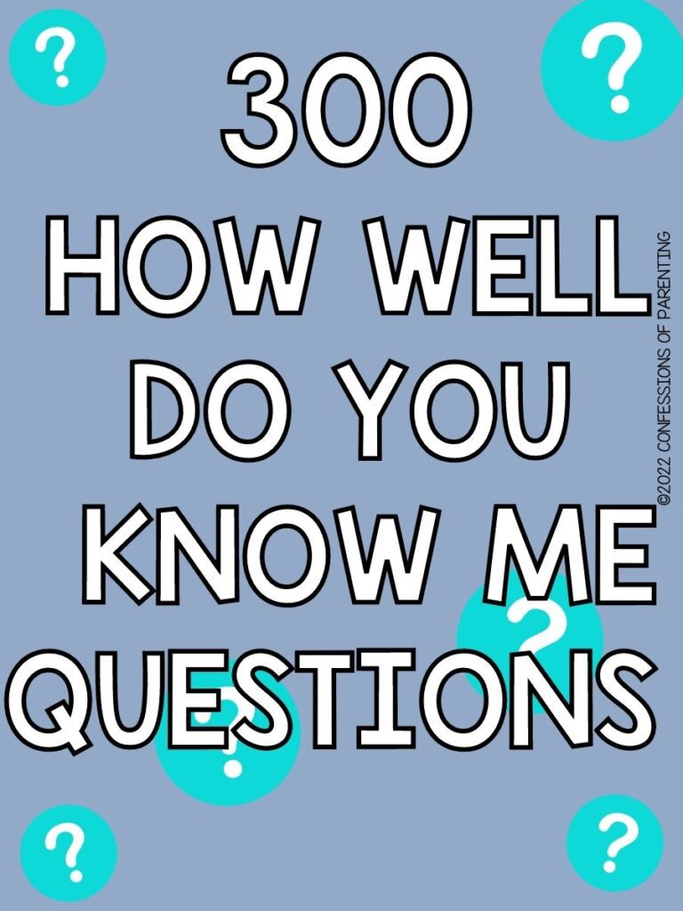 How well do you know me questions on lavender background and teal question marks. 