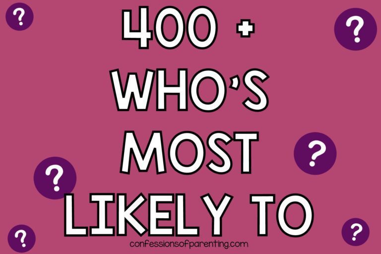 Who is most likely to on plum background with purple question marks.
