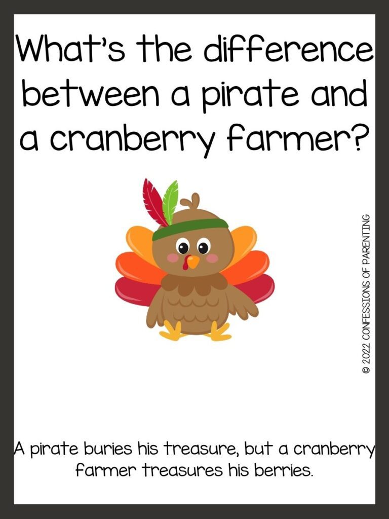 White background with brown border; black writing with Thanksgiving riddles. Brown owl with black hat and colorful feathers