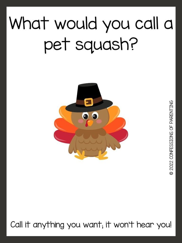 White background with brown border; black writing with Thanksgiving riddles. Brown owl with black hat and colorful feathers