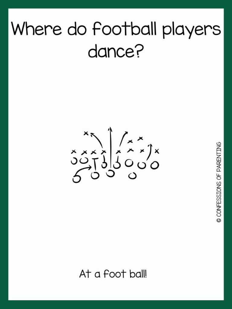 white background with green border, black x's and o's in pattern; football jokes for kids