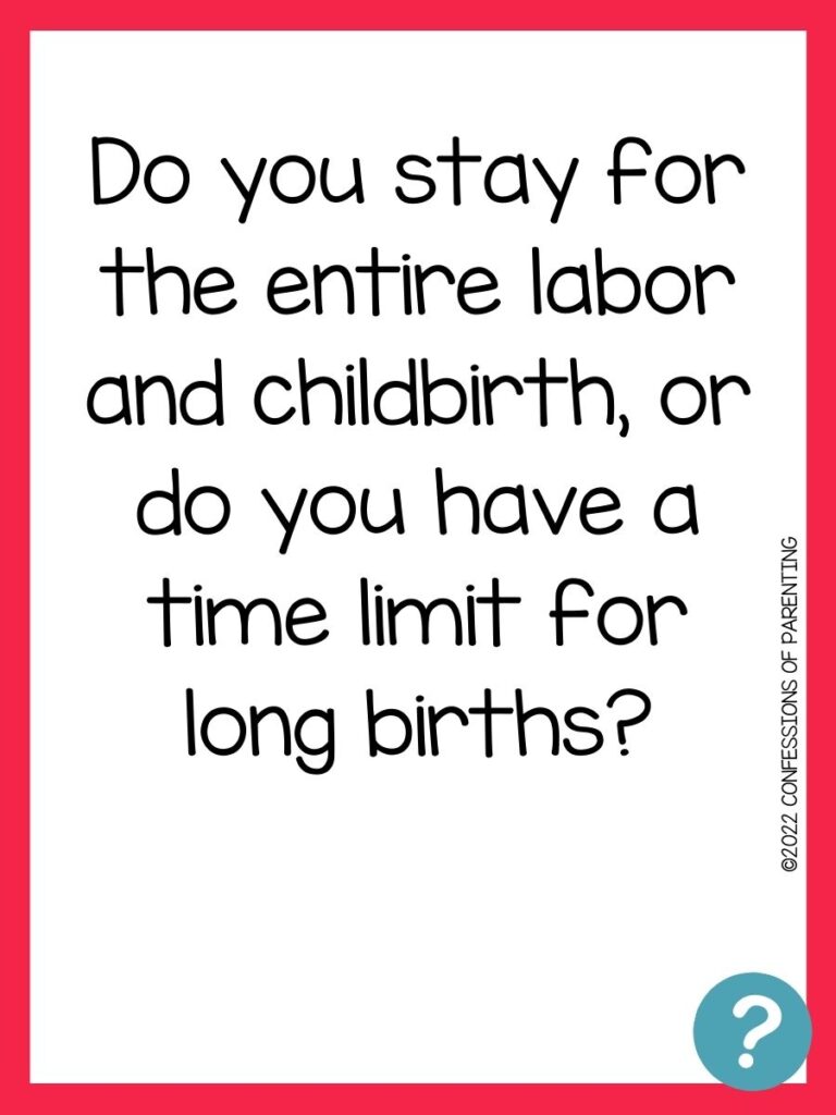 Doula question on white background, red boarder, and gray question mark. 