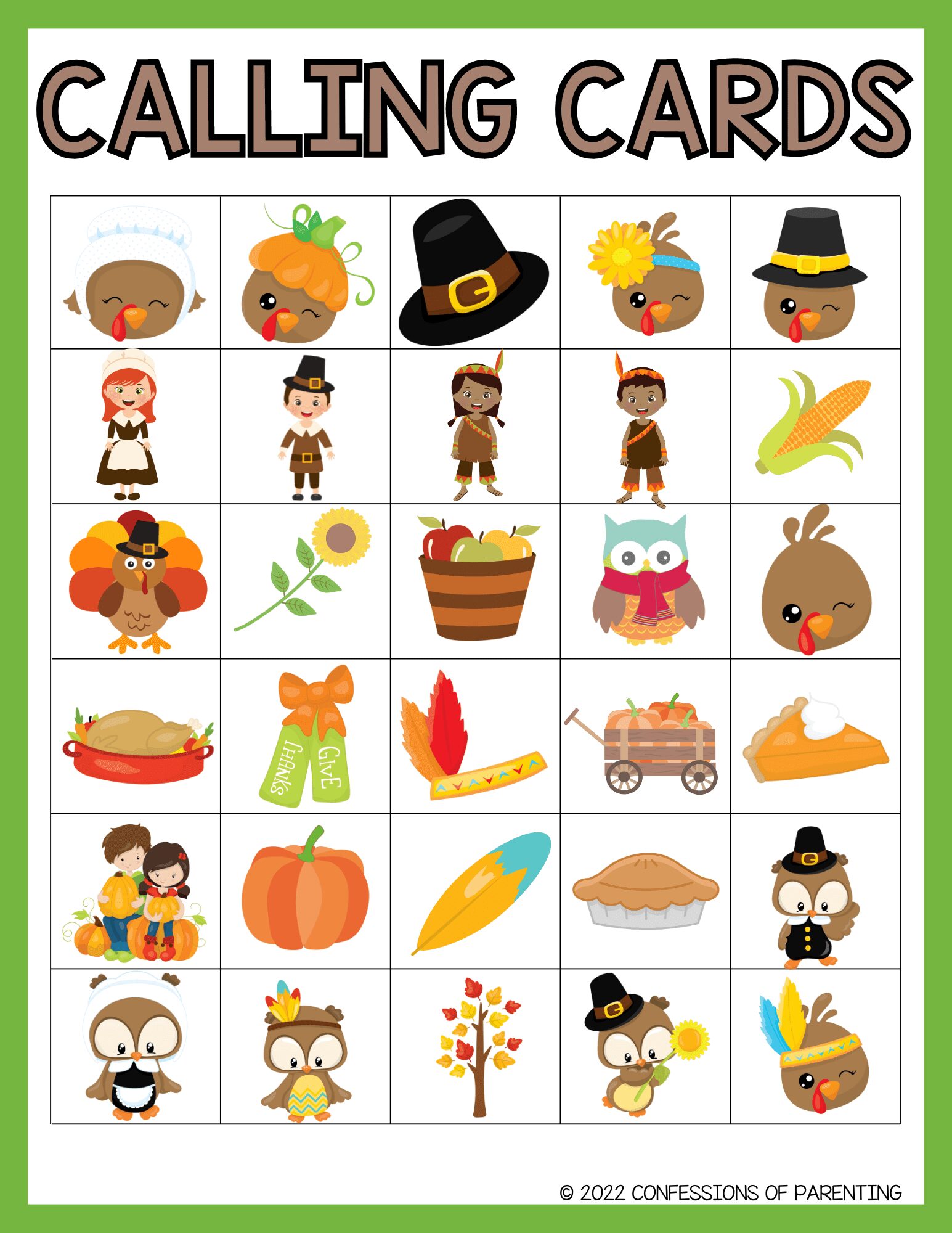 Free Printable Thanksgiving Bingo Cards