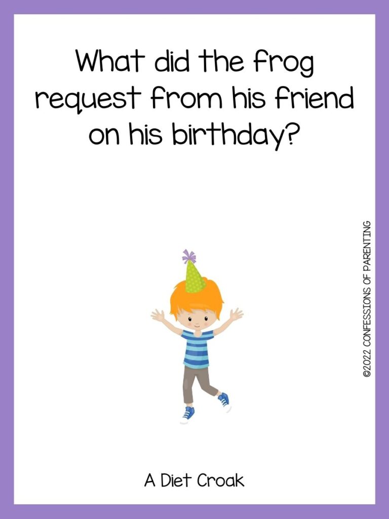Birthday boy with a purple border and a birthday joke.