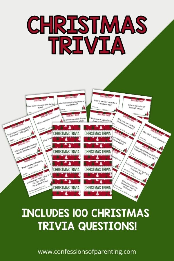 Examples of the Christmas Trivia Questions on a green background. 