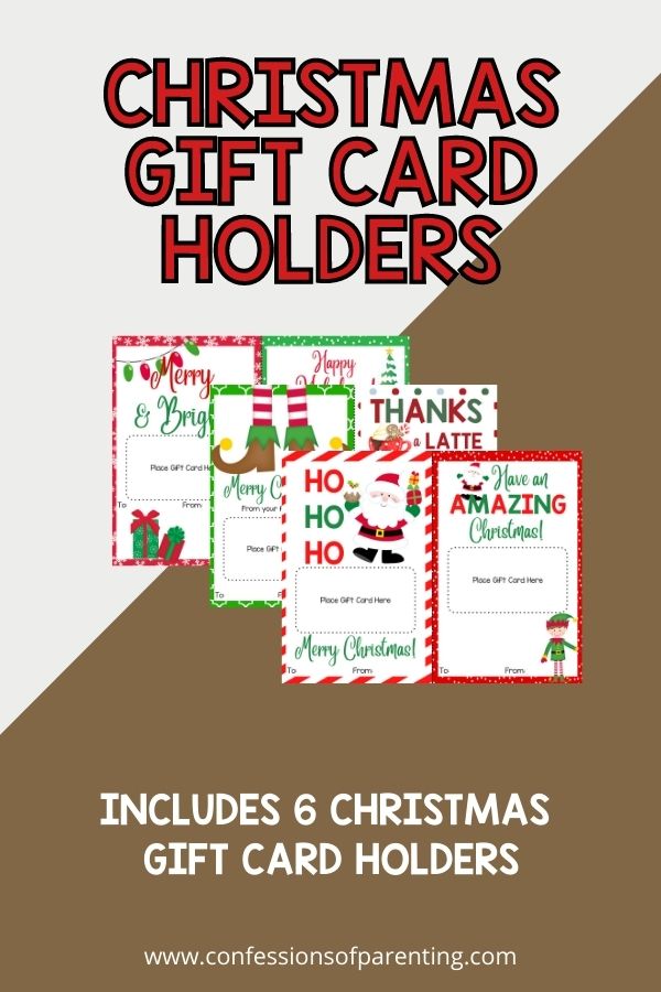 Example of the 6 Christmas gift card holders on a brown background. 