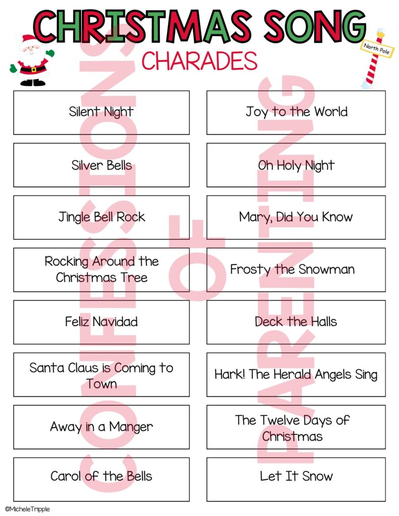 Christmas Song Charades sample printable