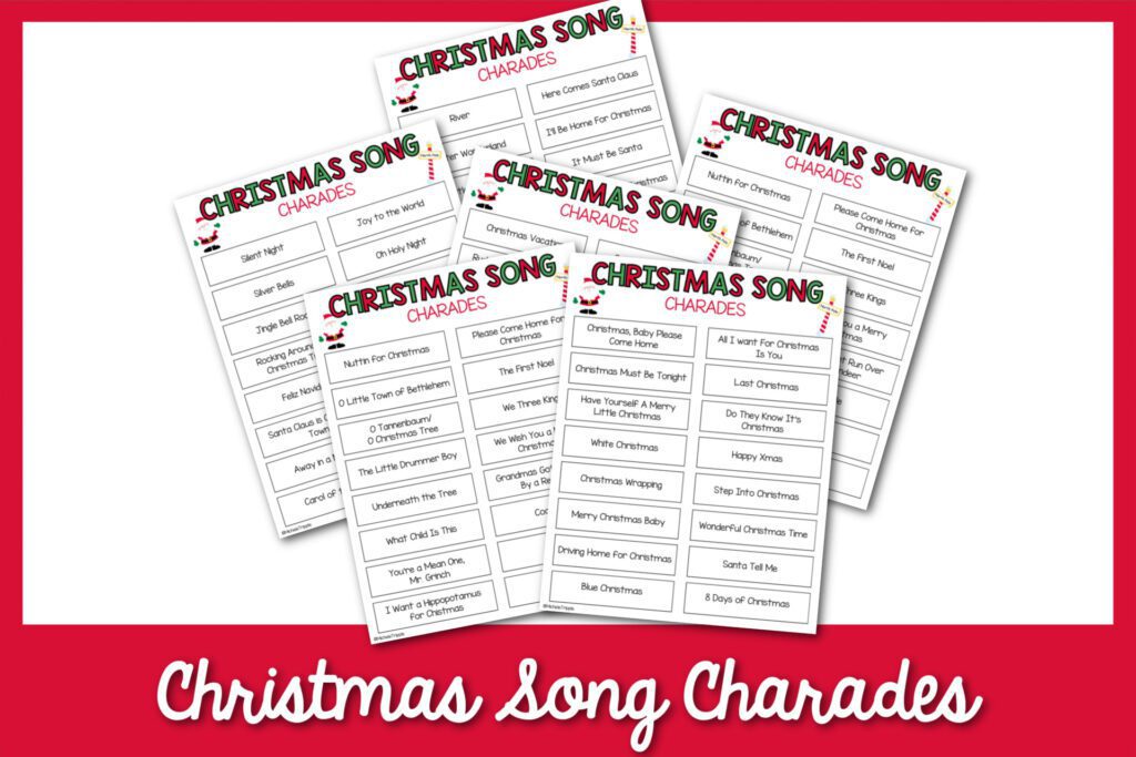 6 Christmas song charades PDF with red border