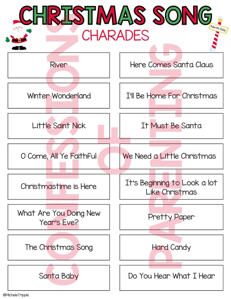 Christmas Song Charades sample printable