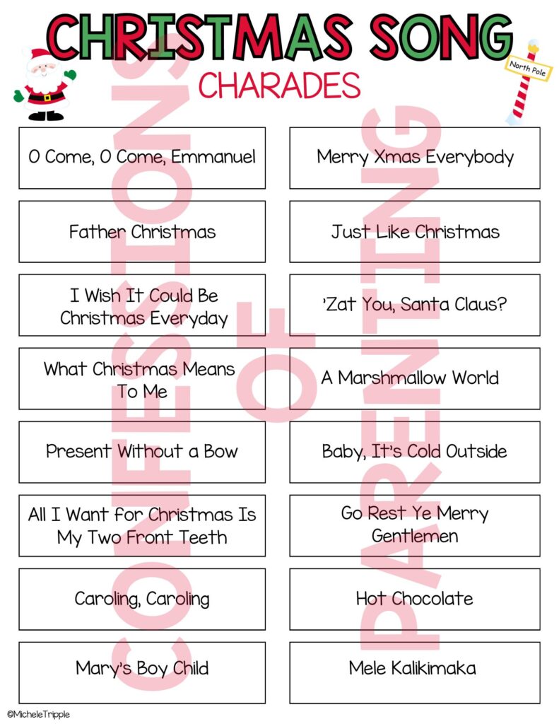 Christmas Song Charades sample printable