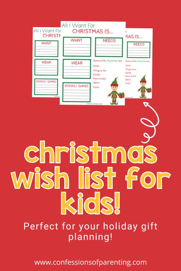Example of the printable All I want for Christmas sheet on a red background. 