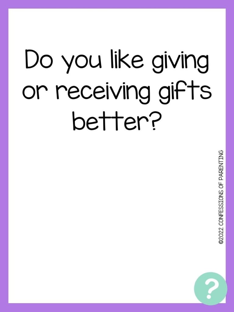 Flirty question to ask a girl with white background, lavender border, and teal question mark. 