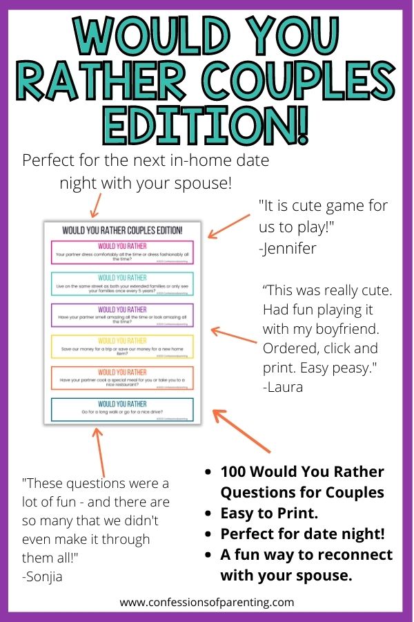 100 Would You Rather Questions for Couples Journal (Instant Download) 