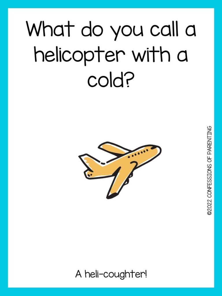 Airplane with a blue border and an airplane joke.